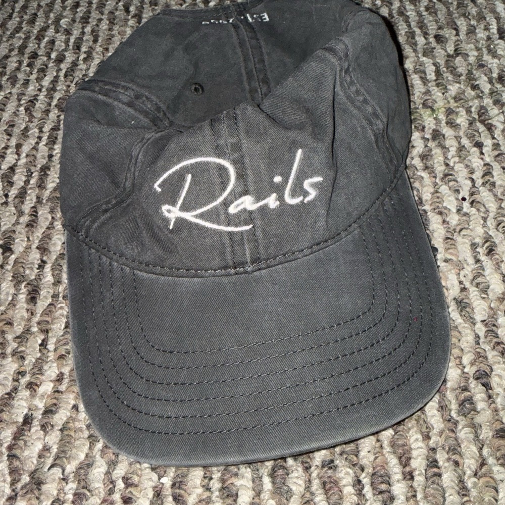 Rails Anniversary Baseball Cap Washed Black Cotton Embroidered Script Unisex